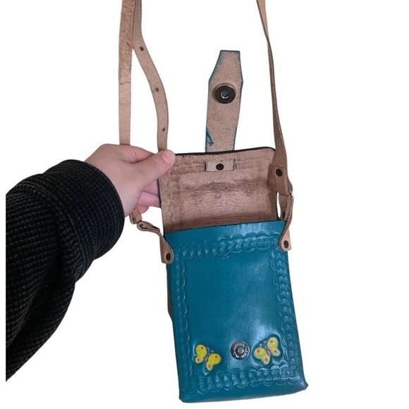 Colorful Leather Crossbody Purse Mini Bag Made In Mexico Tooled Floral Festival - Picture 7 of 9